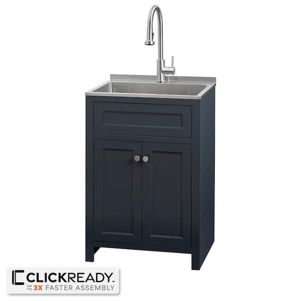 24 in. W Drop-In Laundry Sink with Faucet and Ready to Assemble Cabinet with CLICKREADY Technology in Blue