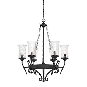 Amilla 6-Light Natural Iron Chandelier with Clear Hammered Glass Shades For Dining Rooms