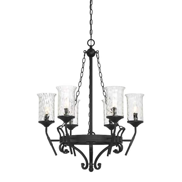 Designers Fountain Amilla 6-Light Natural Iron Chandelier with Clear Hammered Glass Shades For Dining Rooms