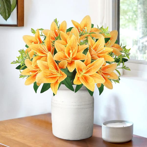 Lilly　0504 LIVING LUXURY 13 in. Orange Artificial Stargazer Lily Flower
