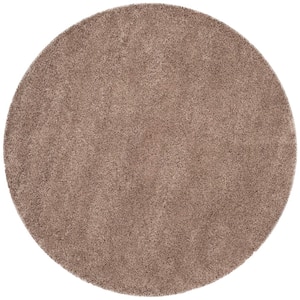 California Shag Taupe 4 ft. x 4 ft. Round Solid Area Rug