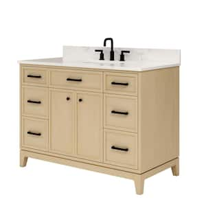 Serbia 49 in. W x 22 in. D x 34.5 in. H Single Sink Freestanding Bath Vanity in Oak with White Engineered Stone Top