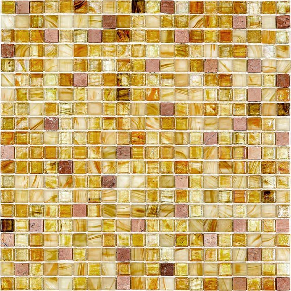 Apollo Tile Mingles 11.6 in. x 11.6 in. Glossy Beige and Pearl Glass ...