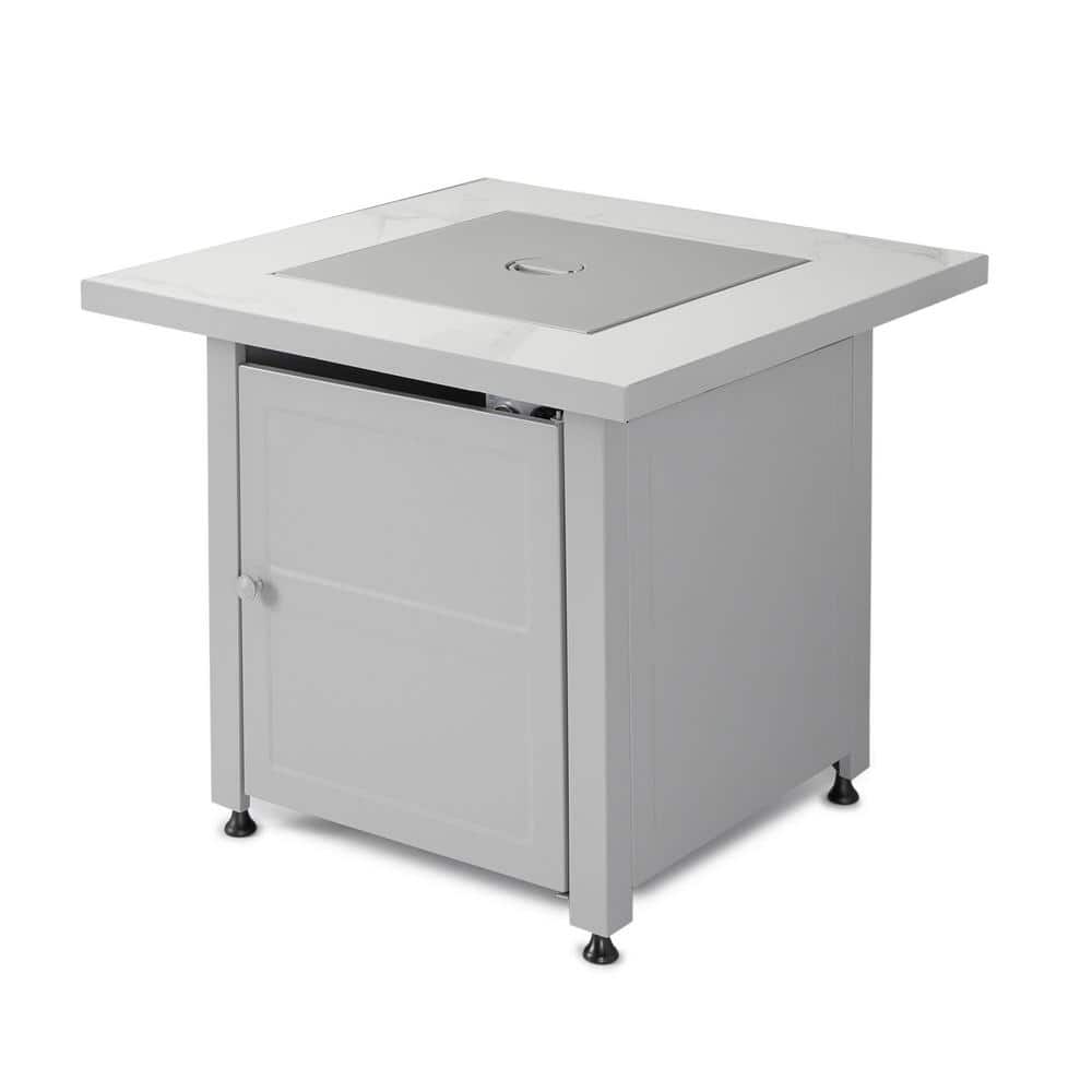 Gray Faux Marble Gas Fire Pit Table with Steel Base