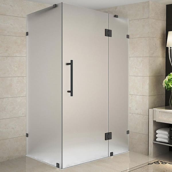 Aston Avalux 57 in. x 30 in. x 72 in. Rectangular Pivot Frameless Corner Shower Enclosure in Matte Black with Frosted Glass