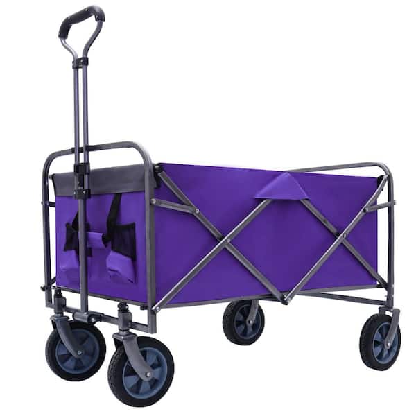 8 cu. ft. Steel Purple/Silver Collapsible Garden Cart-150 lbs. Capacity w/ Adjustable Handle and Compact Folding Design