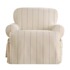 Heavyweight Natural with Blue Stripe Cotton Duck T-Cushion Chair Slipcover