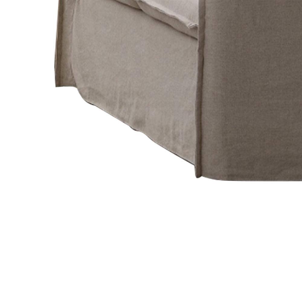 Beige Linen Loveseat with Removable Cushions and Wood Frame