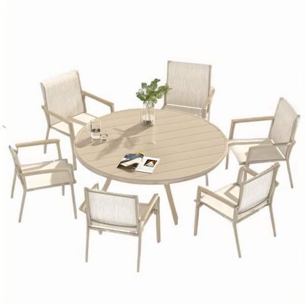 7-Piece Metal Outdoor Dining Set, Patio Furniture Set for Garden, Backyard, Sandstone