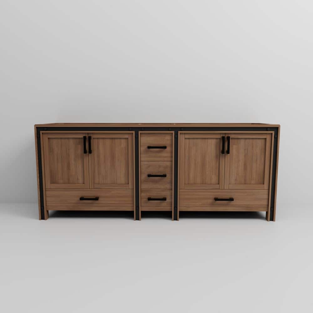 Ziva 84" Rustic Barnwood Double Freestanding Vanity Cabinet