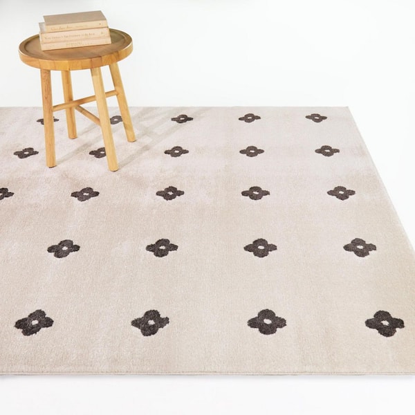Bazin Cream/Black 8 ft. x 10 ft. Geometric Floral Area Rug