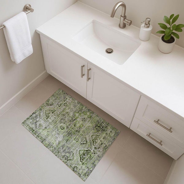 Mayfield Premium Machine Washable Abstract AMF1664 Aloe 2 ft. x 3 ft. Area Rug