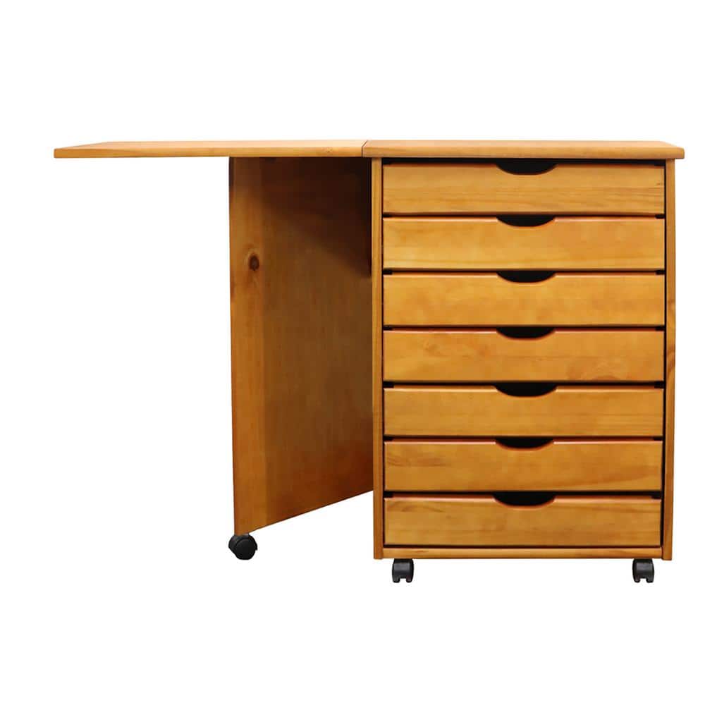 7-Drawer Medium Pine Wood 41.6 in. Gate Leg Roll Cart Desk price history on PriceWatchPro
