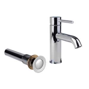 Single Hole 1-Handle Low-Arc Bathroom Faucet in with Drain in Chrome