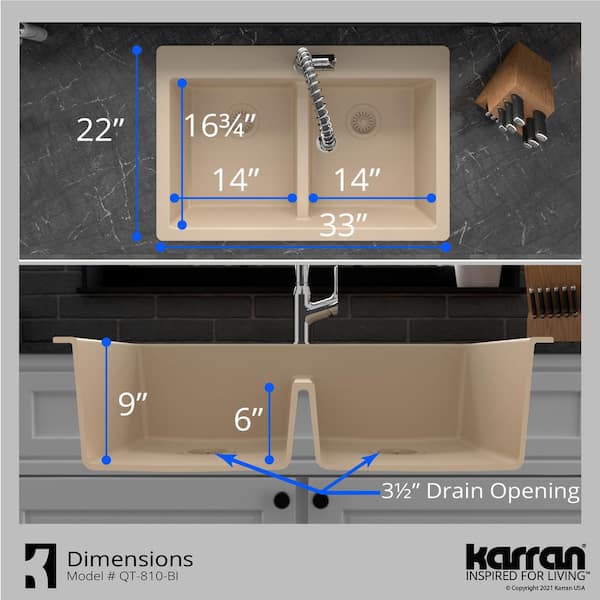 Karran Quartz Bisque 32 in. 50/50 Double Bowl Composite Undermount