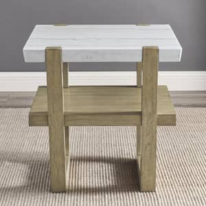 Perth 24 in. Brown Wood & White Marble Top Square End Table