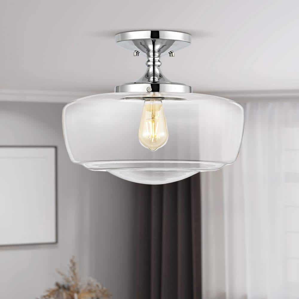 Marfa 14" Chrome and Glass Farmhouse Flush Mount Light