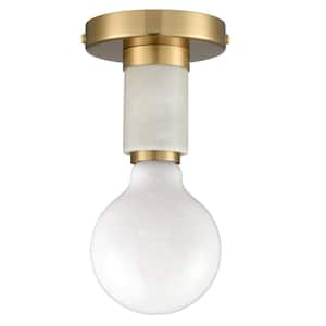 7.05 in. 1-Light Gold Modern Semi-Flush Mount with Decorative Glass Shade and No Bulbs Included 1-Pack