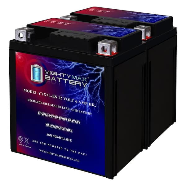 MIGHTY MAX BATTERY YTX7L-BS 12V 6Ah Battery Replacement for XTAX7L-BS, 7L-BS-2 Pack