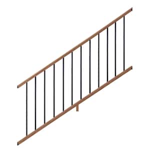 6 ft. Walnut-Tone Southern Yellow Pine Moulded Stair Rail Kit with Aluminum Square Balusters