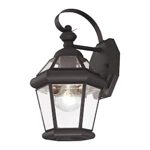 Cresthill 12 in. 1-Light Bronze Outdoor Hardwired Wall Lantern Sconce with No Bulbs Included