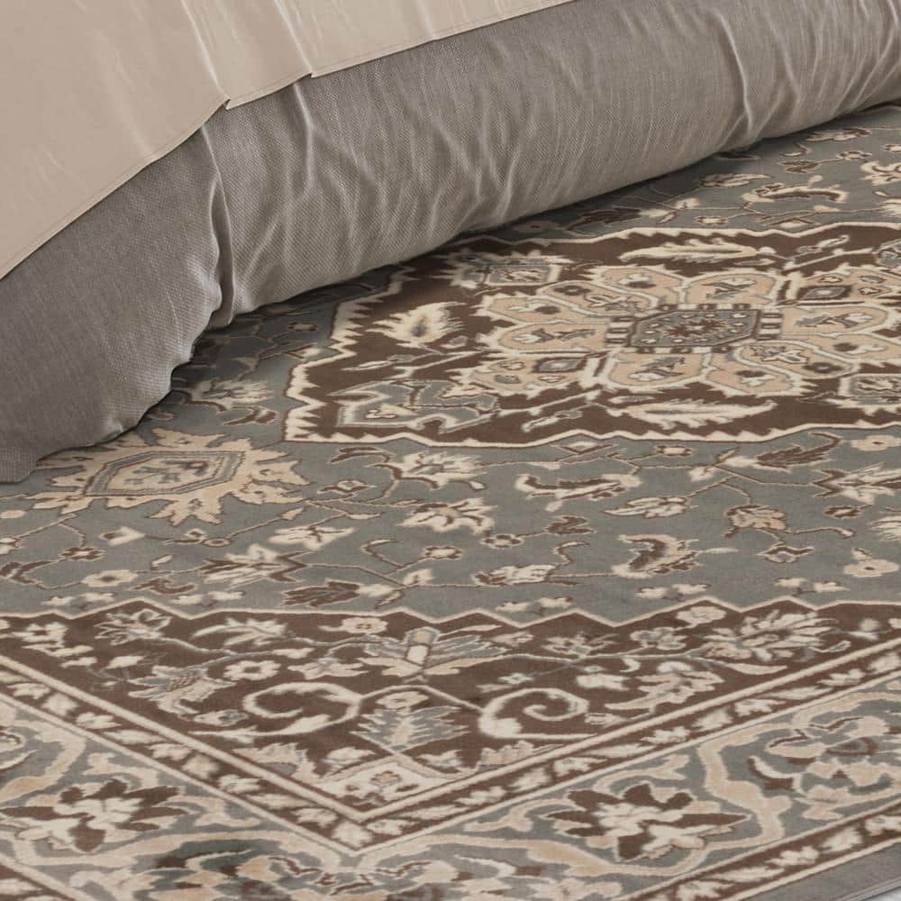 Elegant Gray Floral Medallion 7x9 ft Synthetic Area Rug