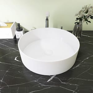 15 in. Round Art Basin Bathroom Ceramic Vessel Sink in Glossy White