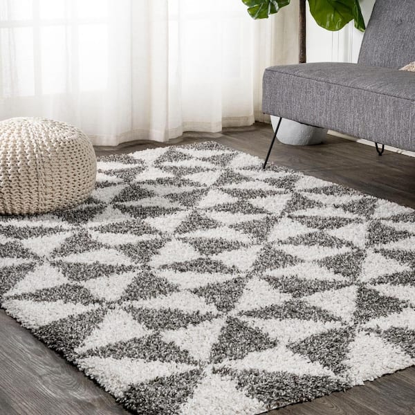 JONATHAN Y Alcudia Geometric Shag Beige/Dark Gray 5 ft. x 8 ft. Area Rug