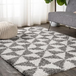 Alcudia Geometric Shag Beige/Dark Gray 8 ft. x 10 ft. Area Rug