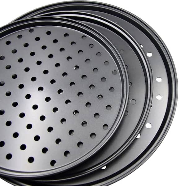 3 Pieces Black Carbon Steel 9 in. 10 in. 12 in. Pizza Pan Set with Holes, Oven Baking Supplies Home Kitchen Restaurant