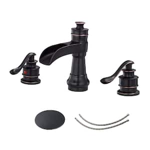 8 in. Widespread 3 Holes 2-Handle Waterfall Bathroom Faucet in Oil Rubbed Bronze