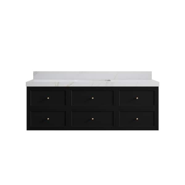 Willow Collections Roswell 60 in. Single Sink Freestanding Black Bath Vanity with Calacatta Sienna Qt. Top Unassembled