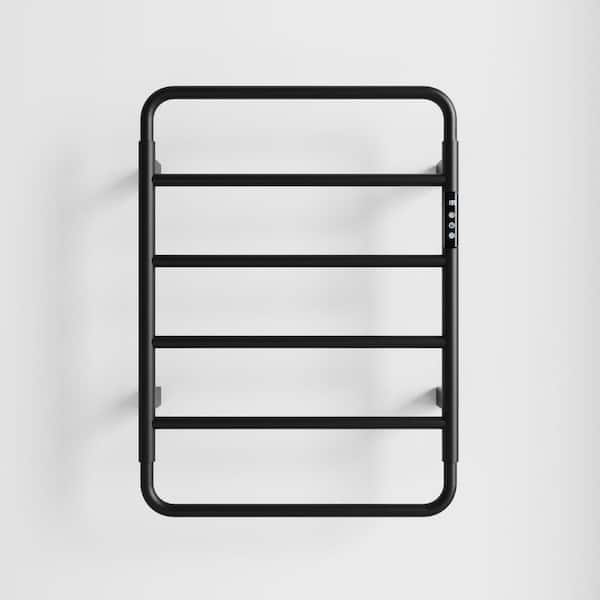 6 Bar Wall Mounted Plug-in/Hard-Wired Towel Warmer Heated Rack in Black with Intelligent Touch Screen Timer
