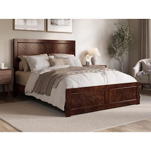 Berkshire Walnut Brown Solid Wood Frame Queen Low Profile Platform Bed with Matching Footboard