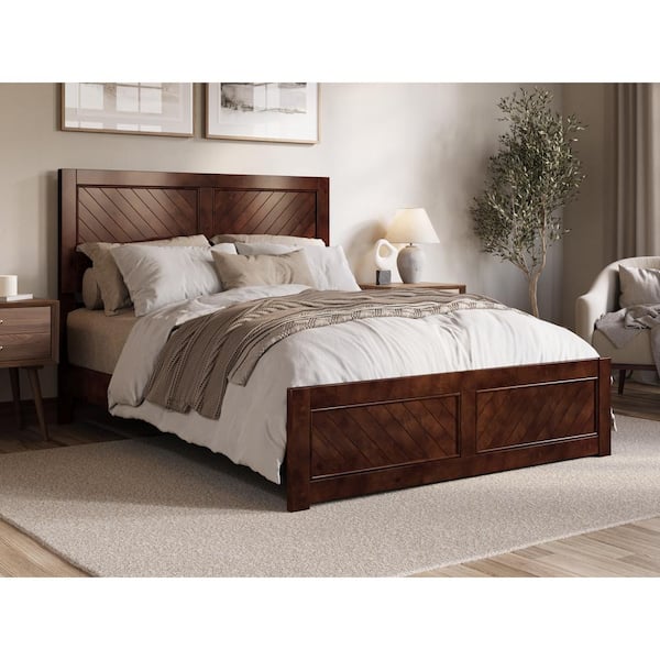 AFI Berkshire Walnut Brown Solid Wood Frame Queen Low Profile Platform Bed with Matching Footboard