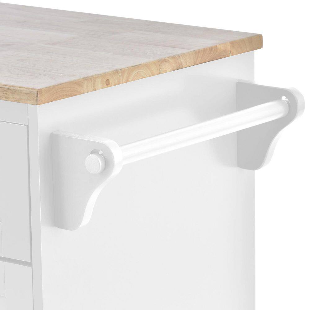 White Wood Kitchen Cart with Spice Rack and Storage