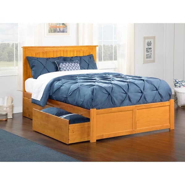 AFI Nantucket Caramel Brown Full Size Platform Bed Frame with Panel Footboard and 2 Storage Drawers