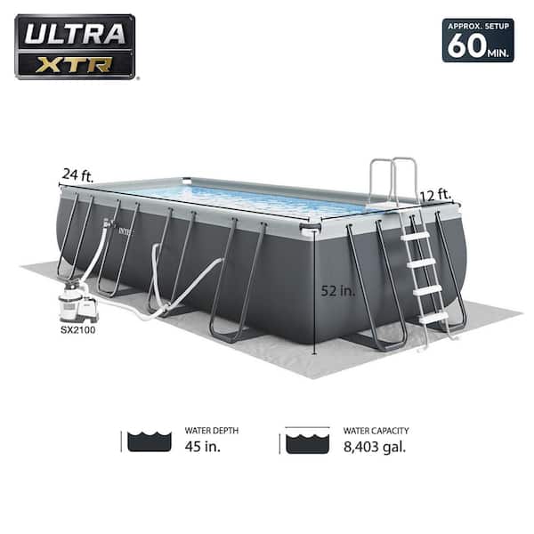 Ultra XTR 24 ft. x 12 ft. Rectangular 52 in. Hard Side Above Ground Pool Set with Sun Canopy