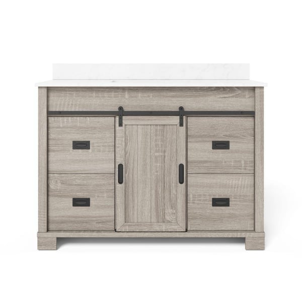 Brindley 48 in. Single Sink Freestanding Weathered Gray Bath Vanity with White Engineered Stone Top (Assembled)