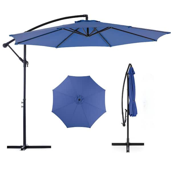 Huluwat 10 ft. Metal Patio Market Umbrella in Blue with Easy Tilt Adjustment, 8-Ribs