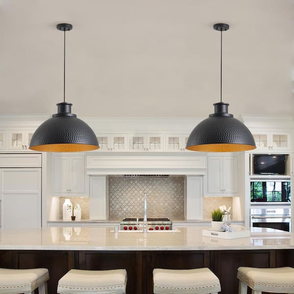 aiwen Industrial 20.08 in. 1-Light Black Pendant Light Dome