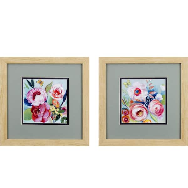 HomeRoots Victoria Vibrant Flowers by Unknown Wooden Wall Art (Set of 2)