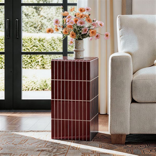 THKSHOUZ Red 11.61 in. W x 23.82 in. H Modern Grid-Tiled Accent