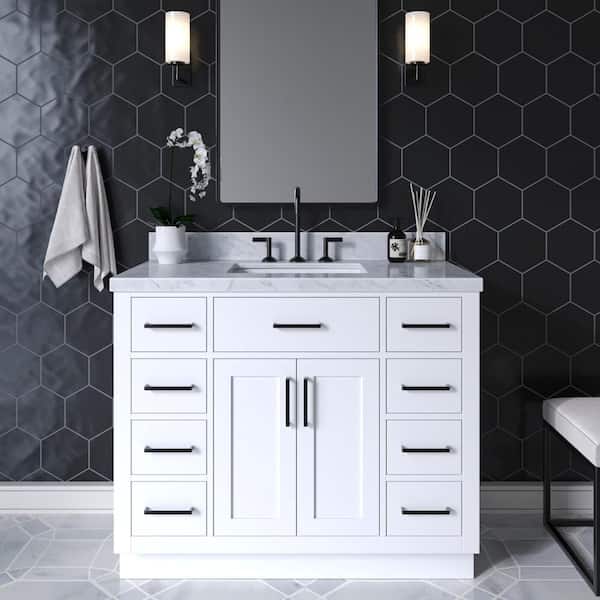 ARIEL Hepburn 43 in. W x 22 in. D x 36 in. H Bath Vanity in White with Carrara Marble Vanity Top in White with White Basin