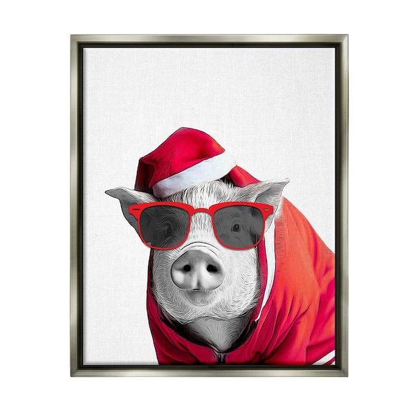 Stupell Industries Pig in Holiday Clothes by Annalisa Latella 1 Piece Floater Frame Graphic Print Animal Poster Art Print 21 in. x 17 in.