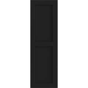 12 in. x 25 in. PVC True Fit Two Equal Flat Panel Shutters Pair in Black