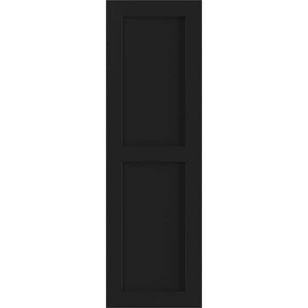 Ekena Millwork 12 in. x 64 in. PVC True Fit Two Equal Flat Panel Shutters Pair in Black