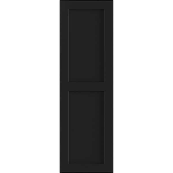 Ekena Millwork 18 in. x 32 in. PVC True Fit Two Equal Flat Panel Shutters Pair in Black
