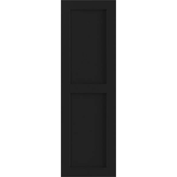 Ekena Millwork 18 in. x 41 in. PVC True Fit Two Equal Flat Panel Shutters Pair in Black