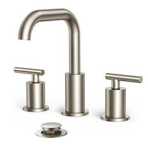 8 in. Widespread 2-Handle Bathroom Faucet with Metal Pop-up Drain 3-Hole Stainless Steel Sink Faucet in Brushed Nickel